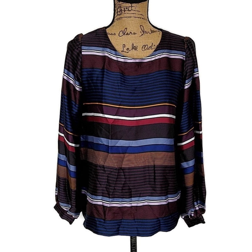 LOFT Striped Blouse Long Balloon Sleeve Keyhole Fall Colors Casual‎ Career sz XS